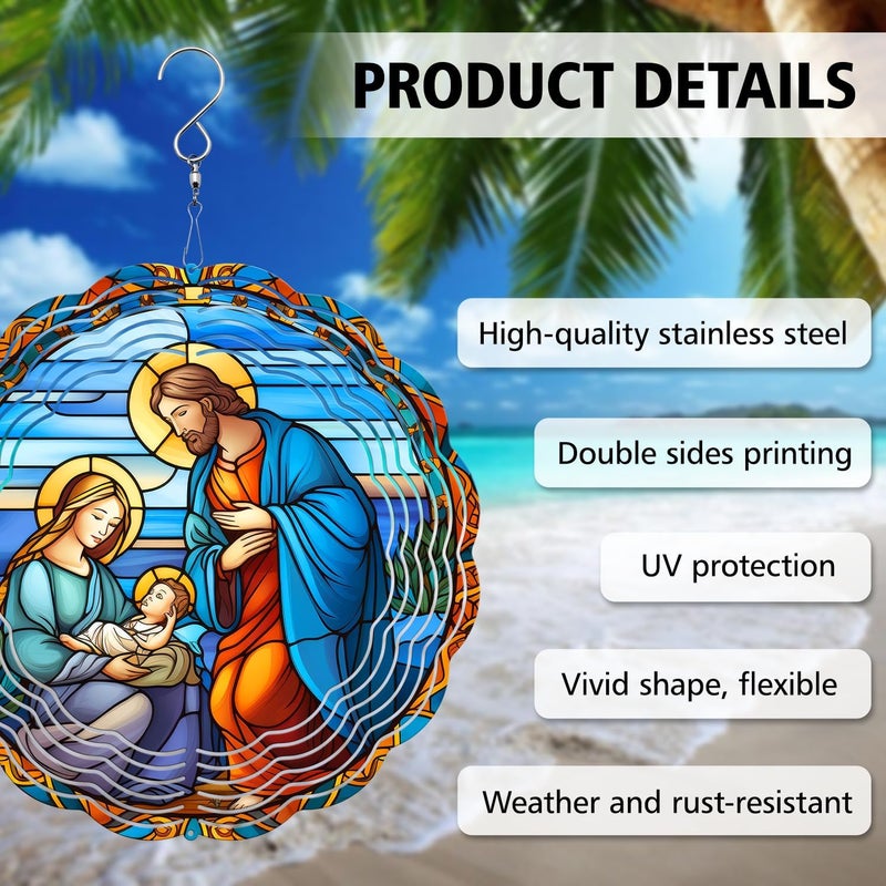 PODMemory Christian Christmas Wind Spinner, Christian Christmas Wind Spinner Hanging for Yard and Garden, Unique Gift Wind Spinner, 3D Hanging Wind Spinner Outdoor - Image 4